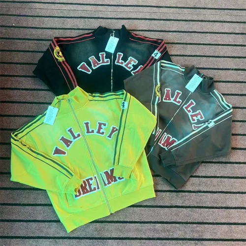 VALLEY Chaquetas con cremallera y logotipo bordado 1:1, ropa de hombre lavada en negro Vale de estilo americano de la mejor calidad