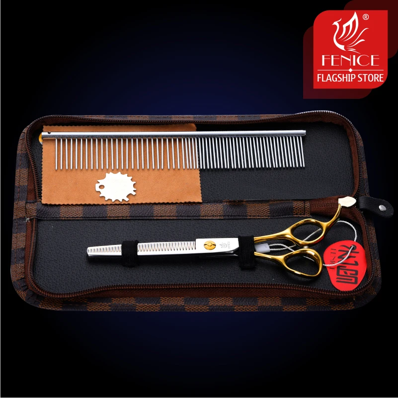 Fenice JP440C Steel Professional Pet Scissors Straight&Thinning&Curved Grooming Shears Tool Set