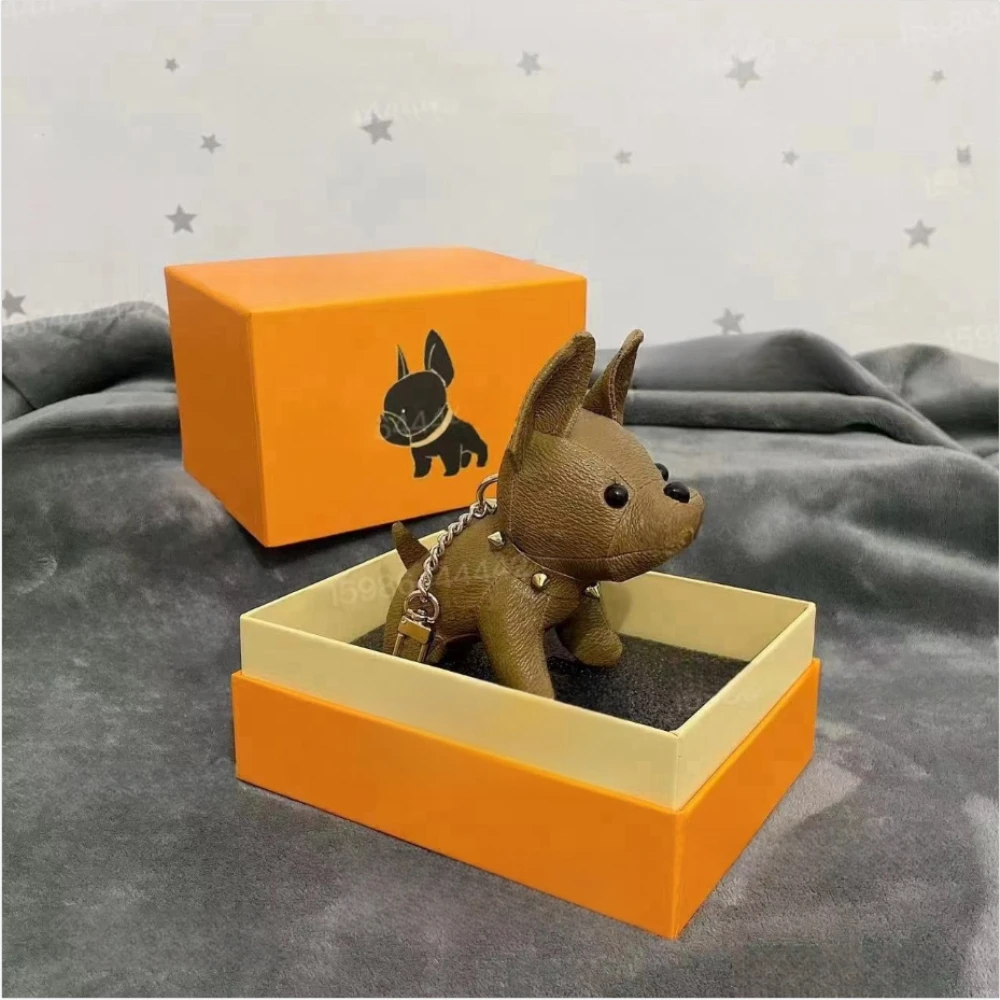 2024 Top selling PU Leather Fighting Dog Pendant Keychain Cute Doll Bag Hanging Decoration Dog Buckle Pendant Chain
