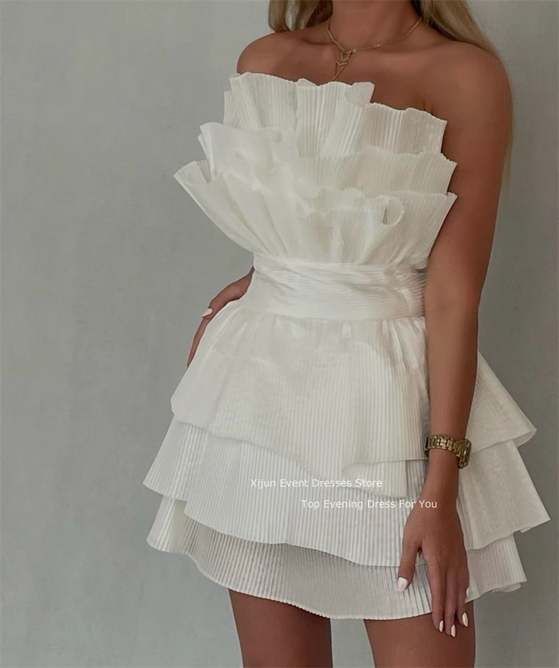 Xijun Sexy Short Prom Dresses Tiered Ivory Evening Dresses A-Line Saudi Arabric Formal Prom Gowns 2023 Occasion Party Dresses