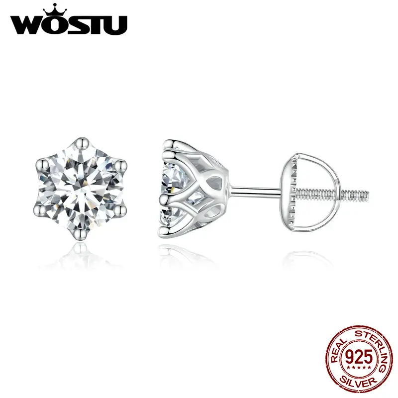 WOSTU 1.0 CT D VVS1 EX Moissanite Diamond Royal Stud Earrings For Women 925 Sterling Siler Round Cut Wedding Studs Gift