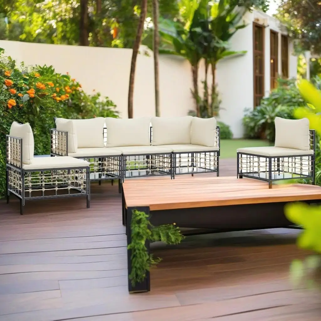

5-Piece Anthracite Poly Rattan Patio Lounge Set with Cushions – Stylish Outdoor Furniture