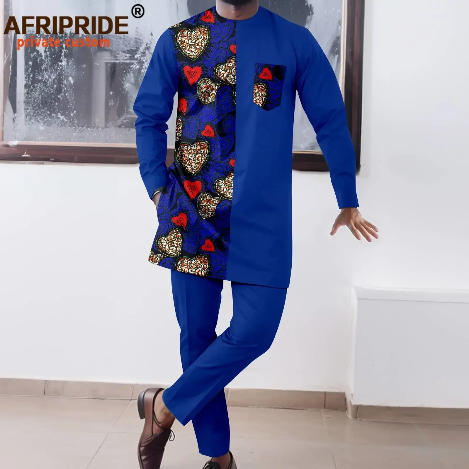 Men`s 2 Piece Set African Dashiki Print Coats Jacket and Ankara Pants Traditional Wear Pockets Tracksuit Ttibal Outfits A2316100