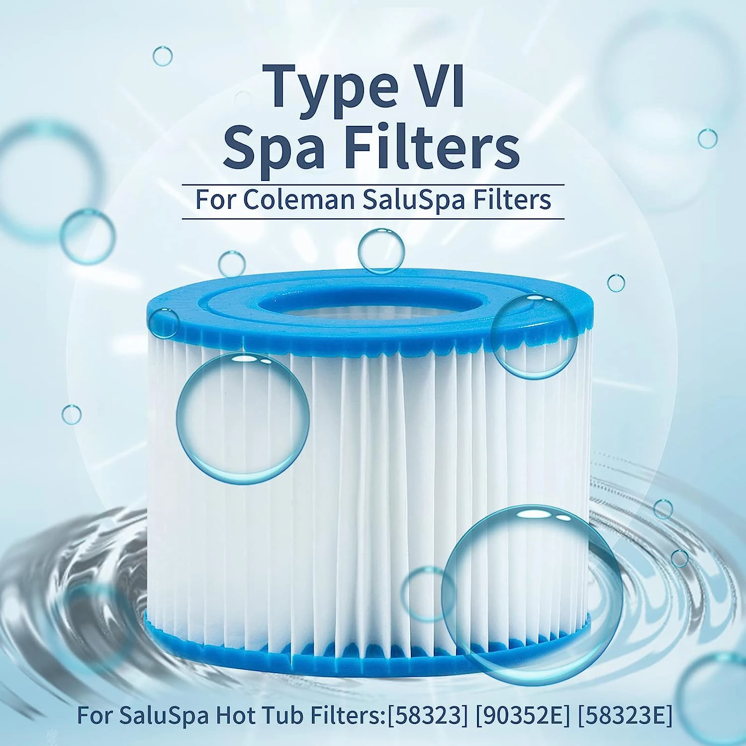 For Type VI Filter Hot Tub and SPA Filter Replacement Cartridge. Compatible with Type VI 90353E, 58323E, 53323, Lay-Z-Spa