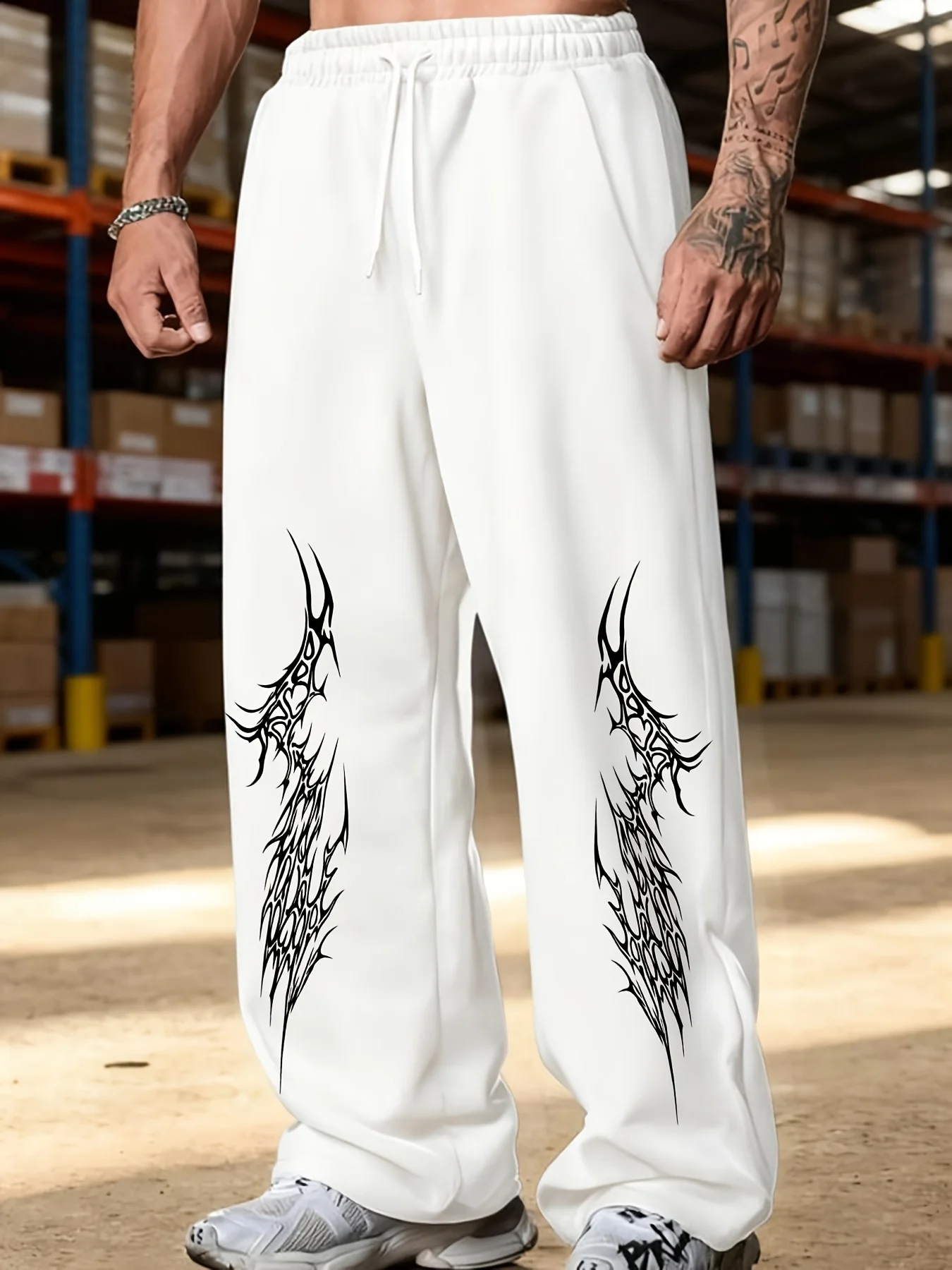 Men's Y2K Hip Hop Street Gothic Printed Running Pants Loose Straight Leg Sports Pants Trendy Pants