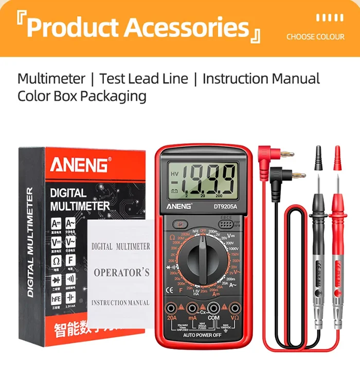 DT9205A-12 1999 contagens multímetro digital ac/dc testador de tensão atual medidor de teste elétrico multímetro analógico profissional
