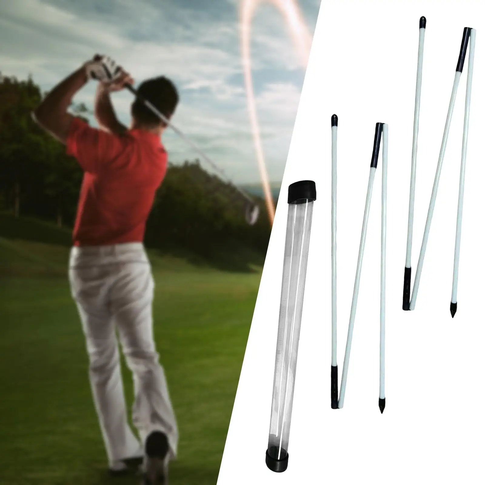 2 Golf Alignment Sticks with Storage Tube 48 Inch Folding Golf Practice Sticks for Stance Aiming with