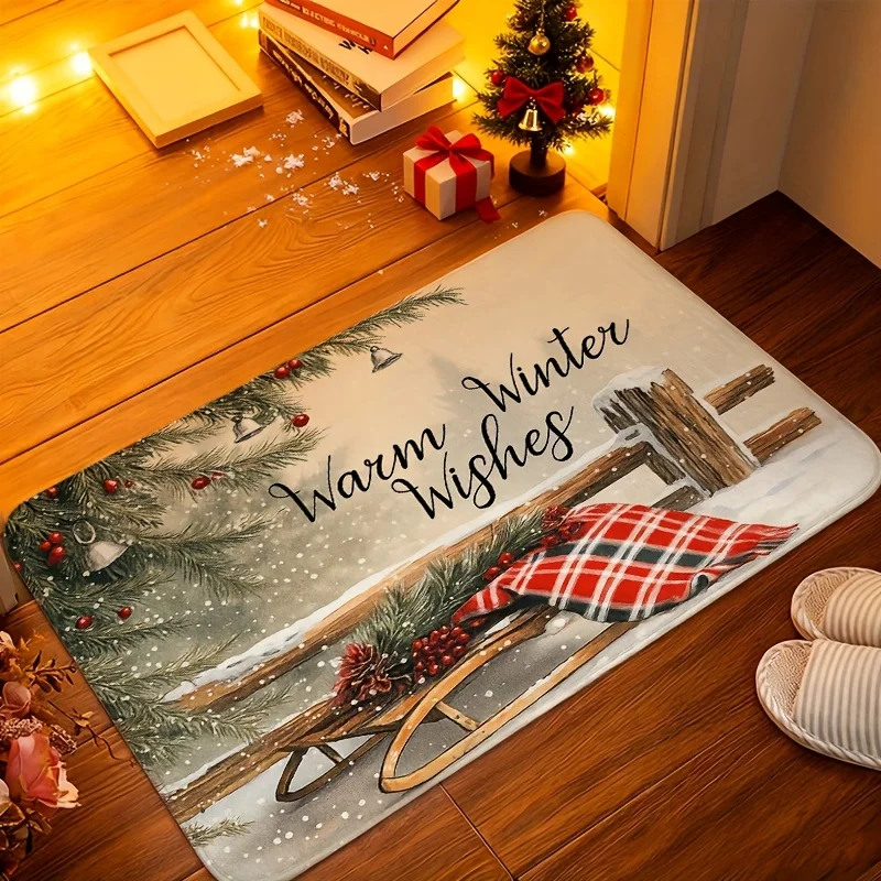 Red Gold Snowflake patterns welcome rug entryway bedroom living room Entry Door Mat home decor Christmas Present