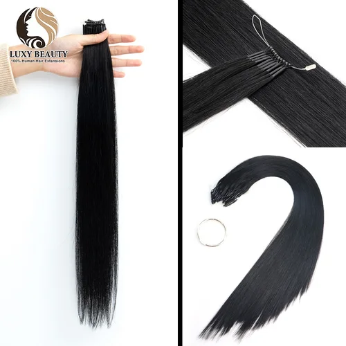 Imagen 2 del producto Extensiones de cabello humano con microcuentas 8D, Nano anillo de silicona, extensión de cabello Invisible, Mini cuentas de silicona, cabello humano Rubio, marrón y negro