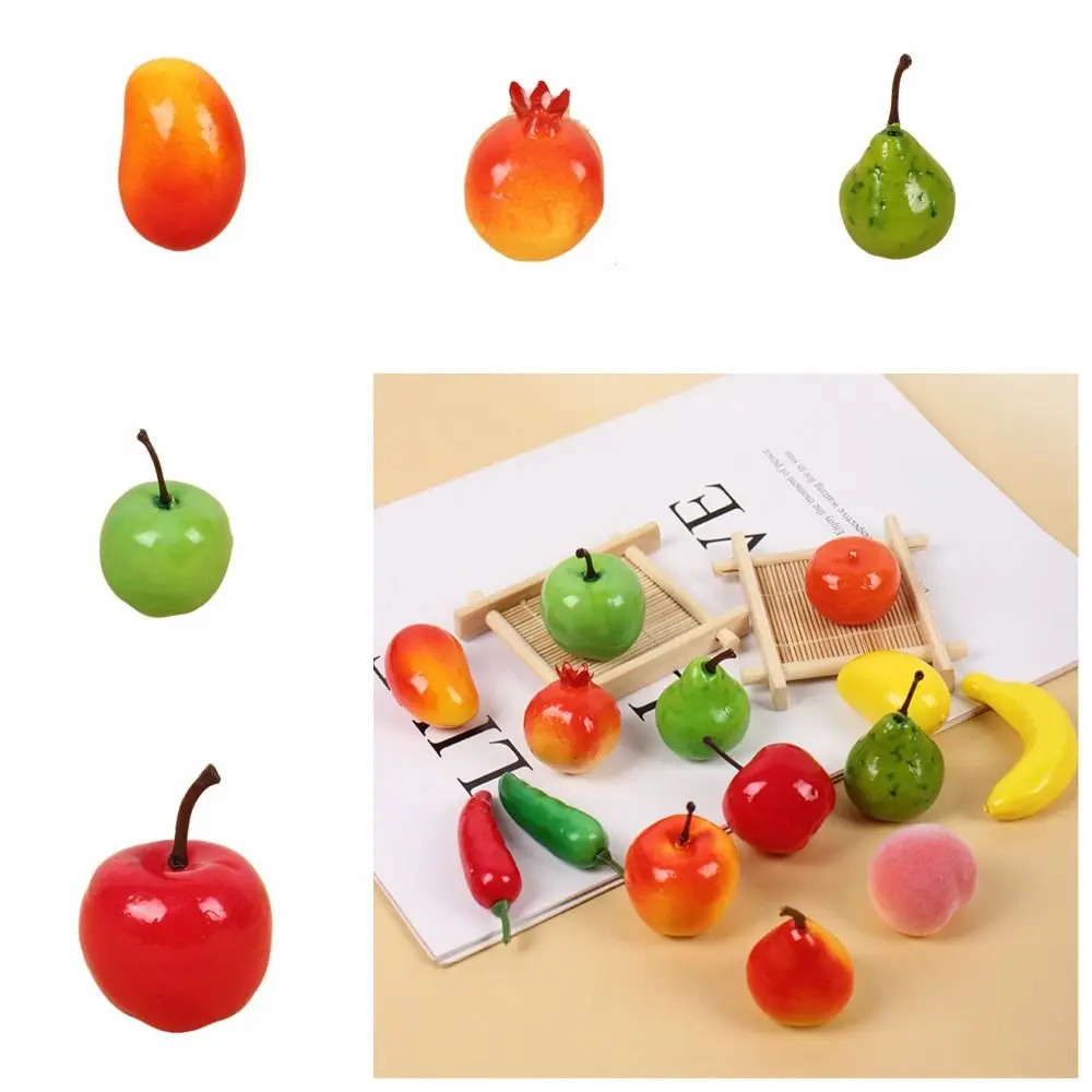 

10pcs Lifelike Mini Simulation Food Model Pear Chili Artificial Fruits and Vegetables Model Mango Peach Simulation Kitchen Toy