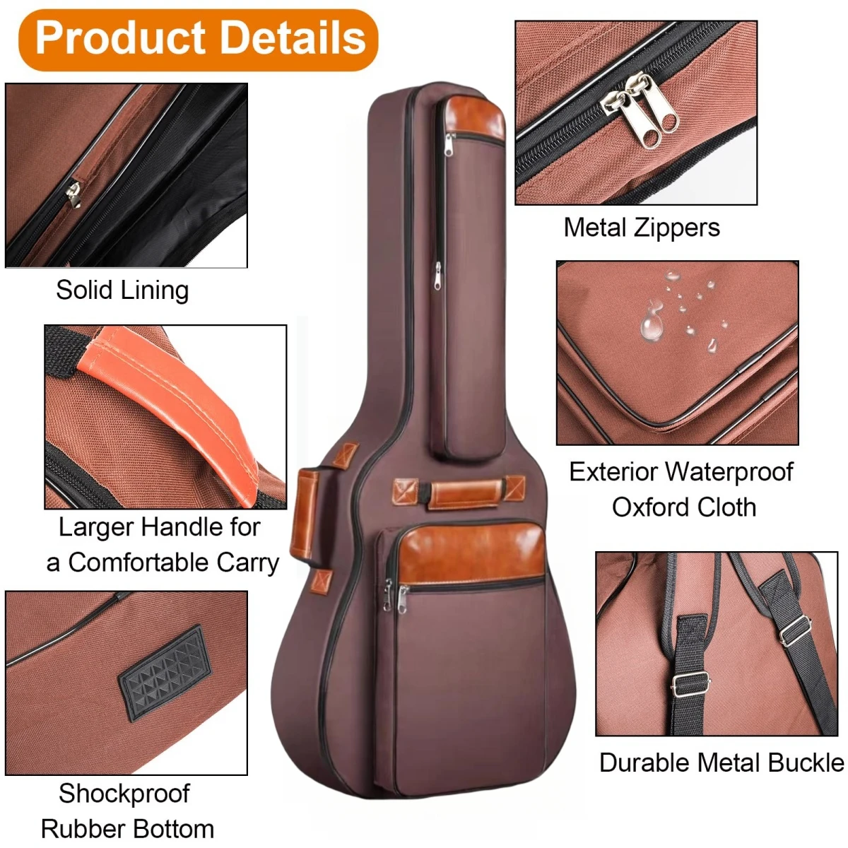 Miwayer Acoustic Guitar Bag 41 Inch Thickened Waterproof Oxford Nylon Double Straps Cotton Padded Guitar Case Gig Backpack