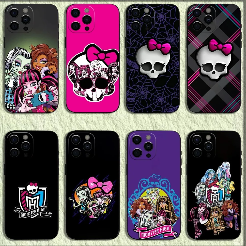 Cartoon M-Monster H-High Phone Case For iPhone 16,15,14,13,12,11,Pro,X,XS,Max,XR,Plus,Mini Soft Black Cover