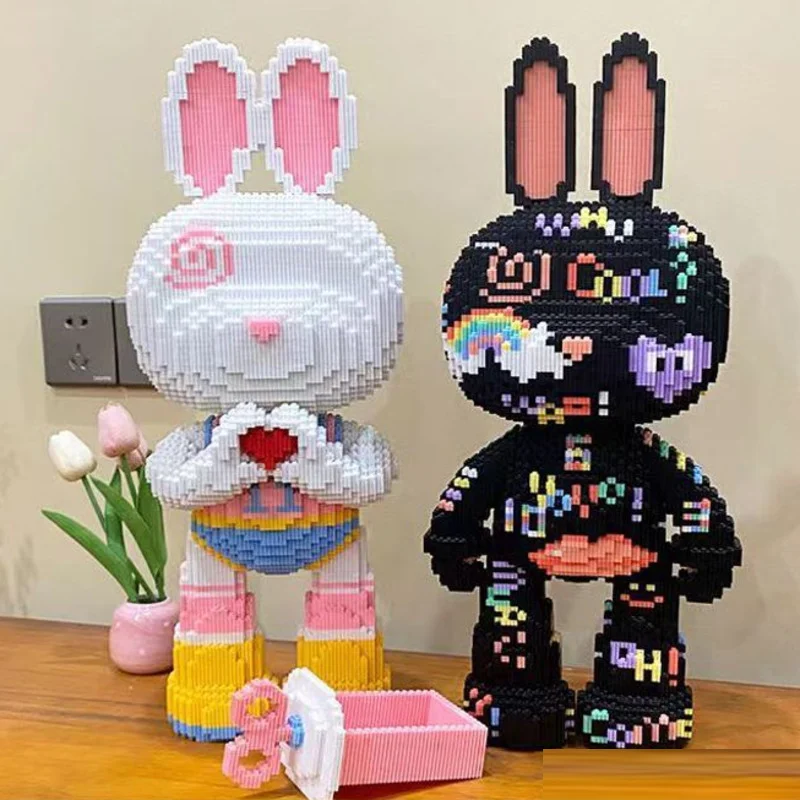 

55cm Rabbit Bear Building Blocks Toys Letter Pen Scribble Cartoon Colour Model Micro Diamond Bricks Toys For Boys Navidad Gifts