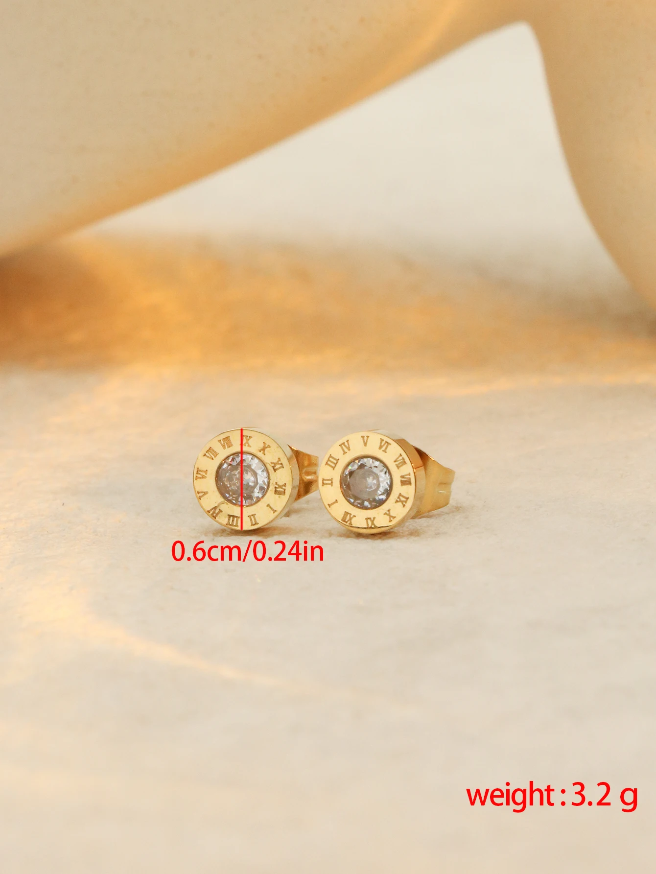 1pair/2pcs Fashionable And Luxurious Gold Color Stainless Steel Circular Roman Digital Zircon Earrings For Women's Jewelry