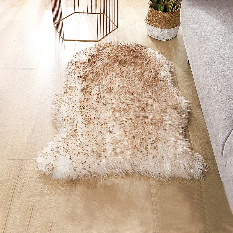 Soft Carpet Sheepskin Chair Mat Seat Pad Faux Sheepskin Mat Sheep Skin Fur Plain Fluffy Area Rugs Washable For Home Washable