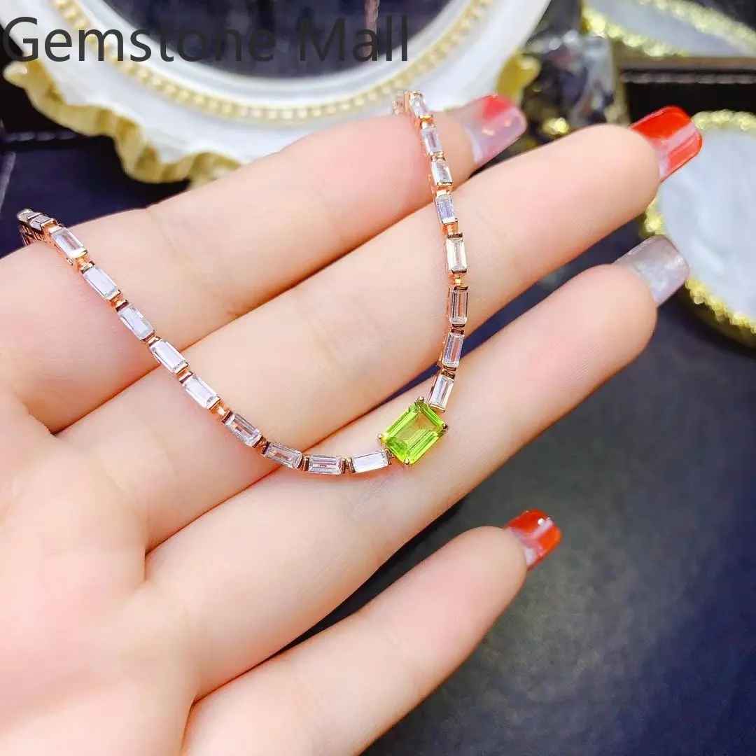 Dazzling Silver Bracelet for Daily Wear 5mm*7mm Natural Peridot Bracelet 3 Layer 18K Gold Plating Peridot Jewelry