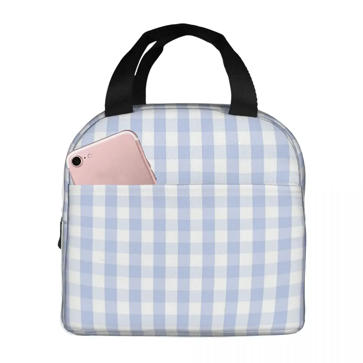 Lunch Bag for Women Kids Blue Gingham Plaid Insulated Cooler Portable Picnic Travel Canvas Lunch Box Bento Pouch