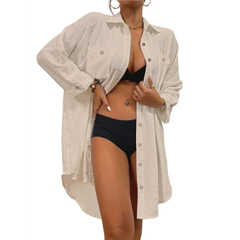 

AOAO-Women Modern Swimsuit Cover Up Blouse Button Down Shirt Dresses Tops
