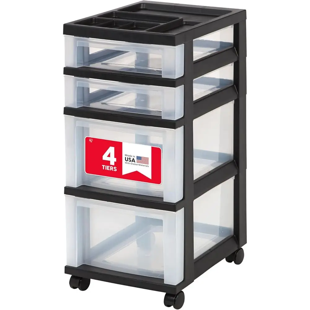 

Plastic Drawer Storage Organizer Rolling Cart, with Wheels Casters, 4-Drawers, for Classroom Art Craft Supplies Dresser Closet B