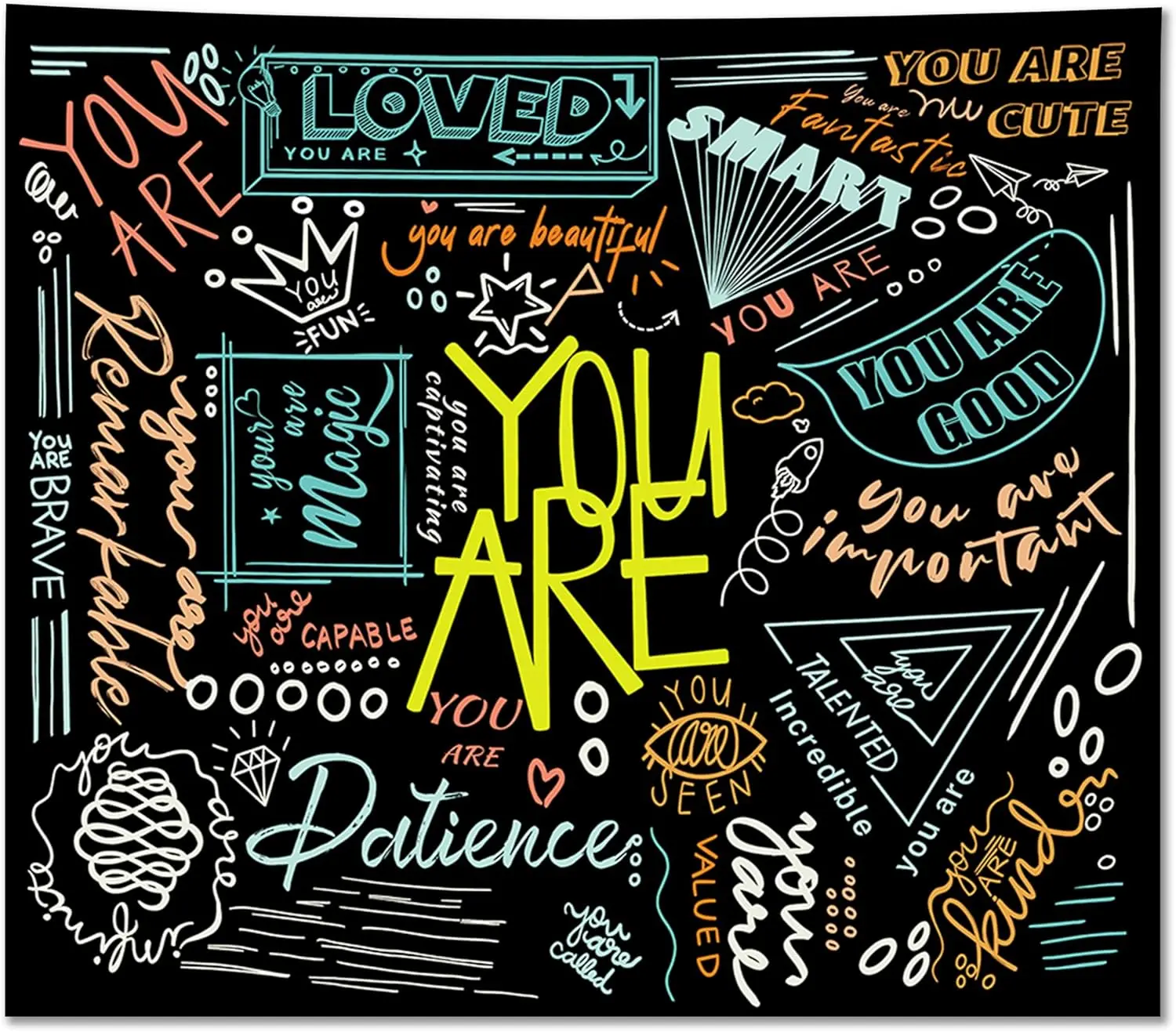 Quote You Are Wall Tapestry,Classroom Positive Kids Backdrop Decorations,Inspirational Positive Wall Hanging,Motivational