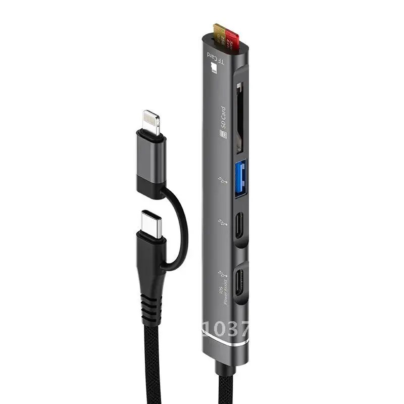 

Multi-Function Five-Port Hub Docking Station with TF/SD Card Reader USB/Type-C Female Port for Apple & Android Devices
