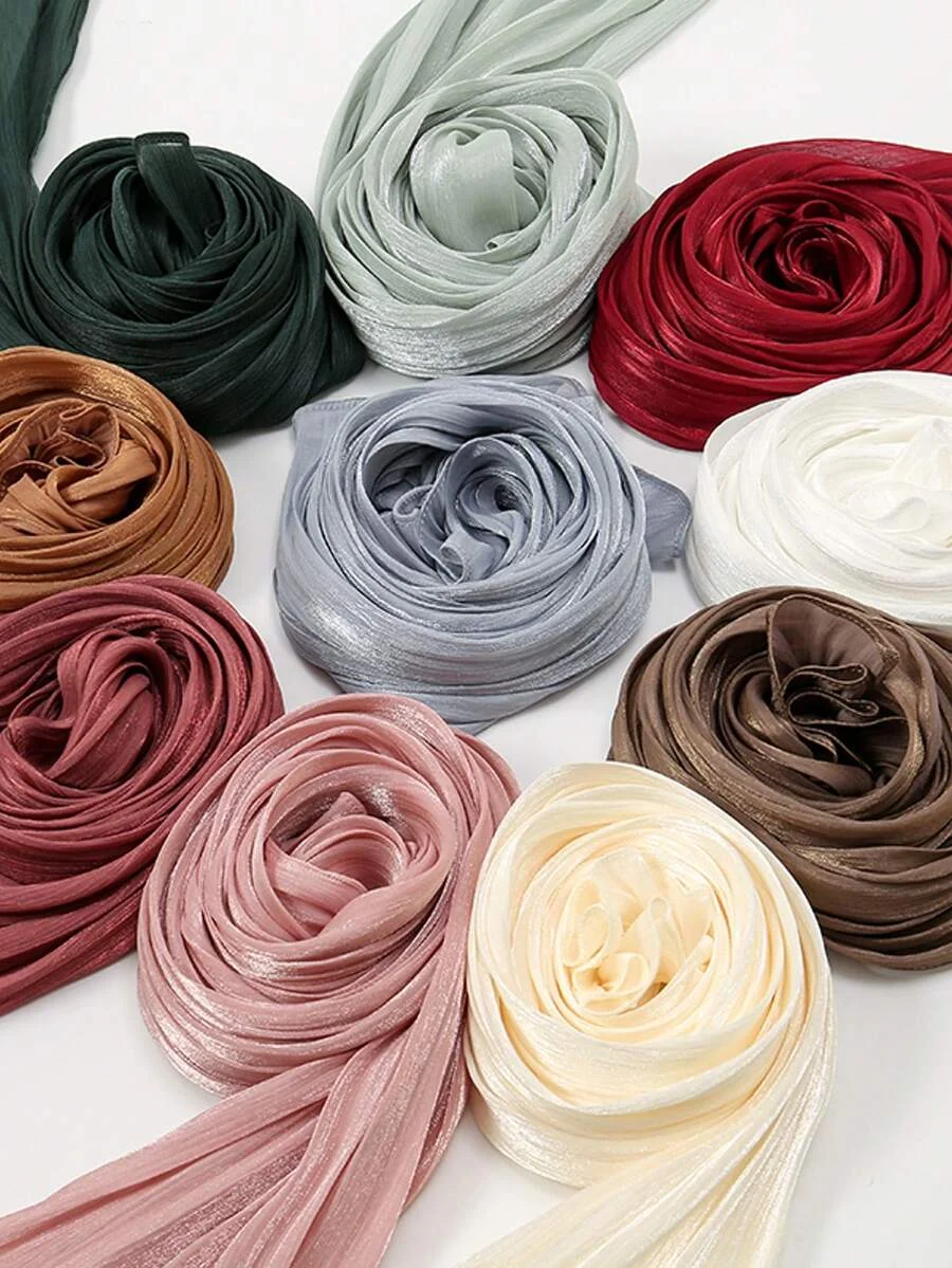 Premium Shimmer Silk Hijab Glitter Satin Shawls Islamic Scarf Shimmer Wrap Beach Cover Stole Bufandas Muslim Hijab 175*75cm
