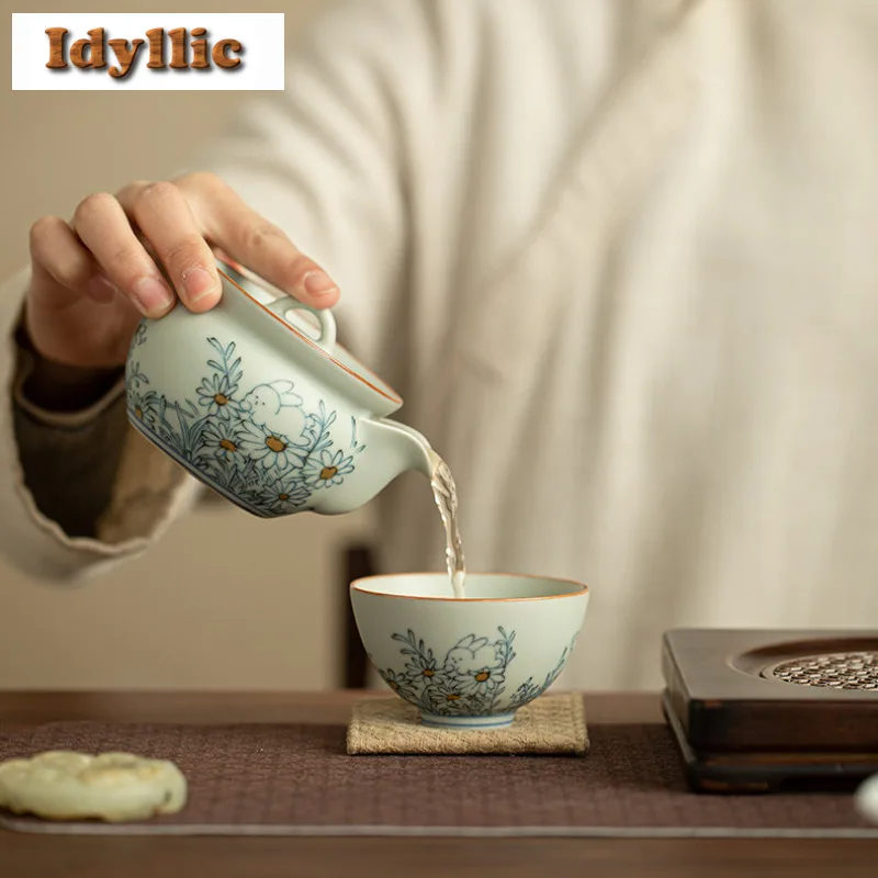 2 قطعة/الوحدة رو كيلن ديزي لطيف أرنب الأزرق والأبيض فنجان الشاي زن وعاء الشاي القدح الشاي تذوق التأمل كوب Jianzhan ماستر أكواب 70 مللي #5