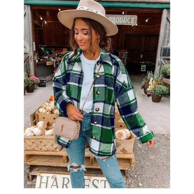 Women's Checkered Shirt Long Sleeve Mid-Length Collared Top Commute Cleanfit Style Linen Fabric Ladies T-shirt Plaid Shirt Lapel