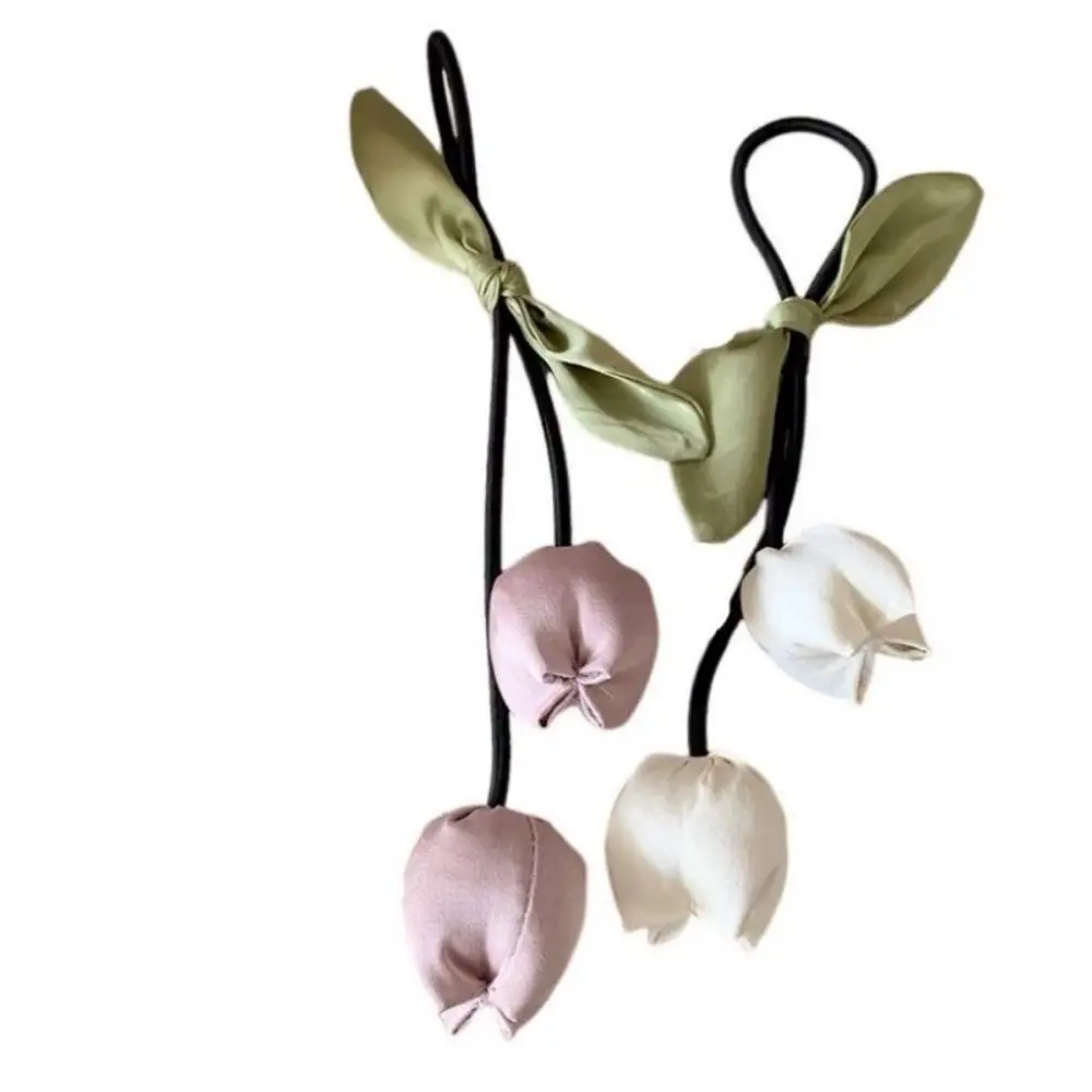 

Fashion Tassels Tulip Hair Rope Bowknot Cloth Flower Hair Ring Hair Accessories Korean Style Elastic Hair Band Daily