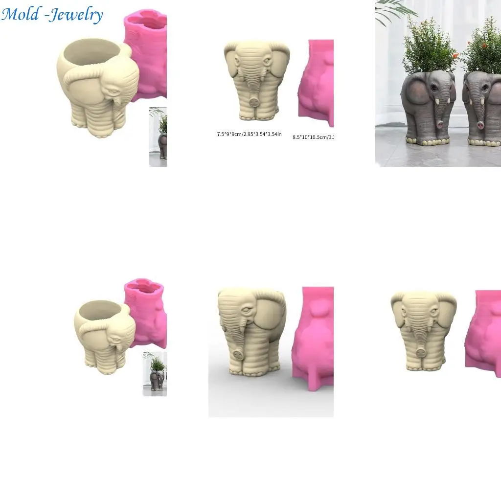 

69HB Elephant Gypsum Silicone Mold DIY Concrete Flower Pots Vase Mould