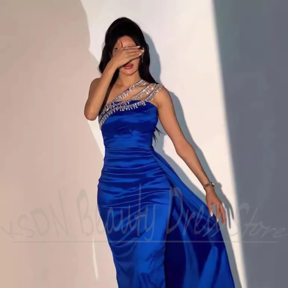 

Chic Women Dresses Crystal Diagonal Collar Mermaid Gowns Slim Elegant Sleeveless Floor Length Evening Party Dresses 2025