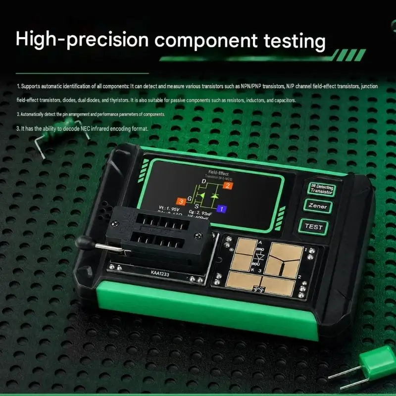 Electronic Component Tester with Color Screen, Locking Test Slot & Contact Points, Rechargeable Portable Detector for M4YD