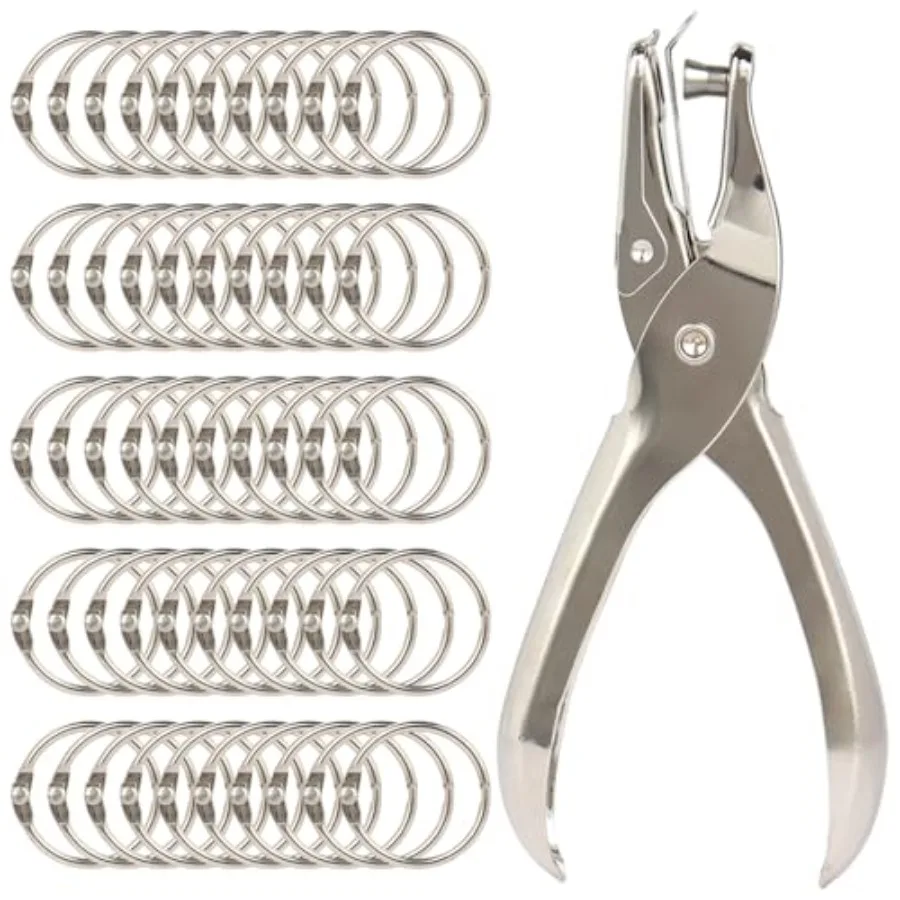 50 anéis de livro dos pces com 1 pacote de metal único furo perfurador 1 Polegada anéis de pasta de folhas soltas anel de pasta de aço niquelado para a escola