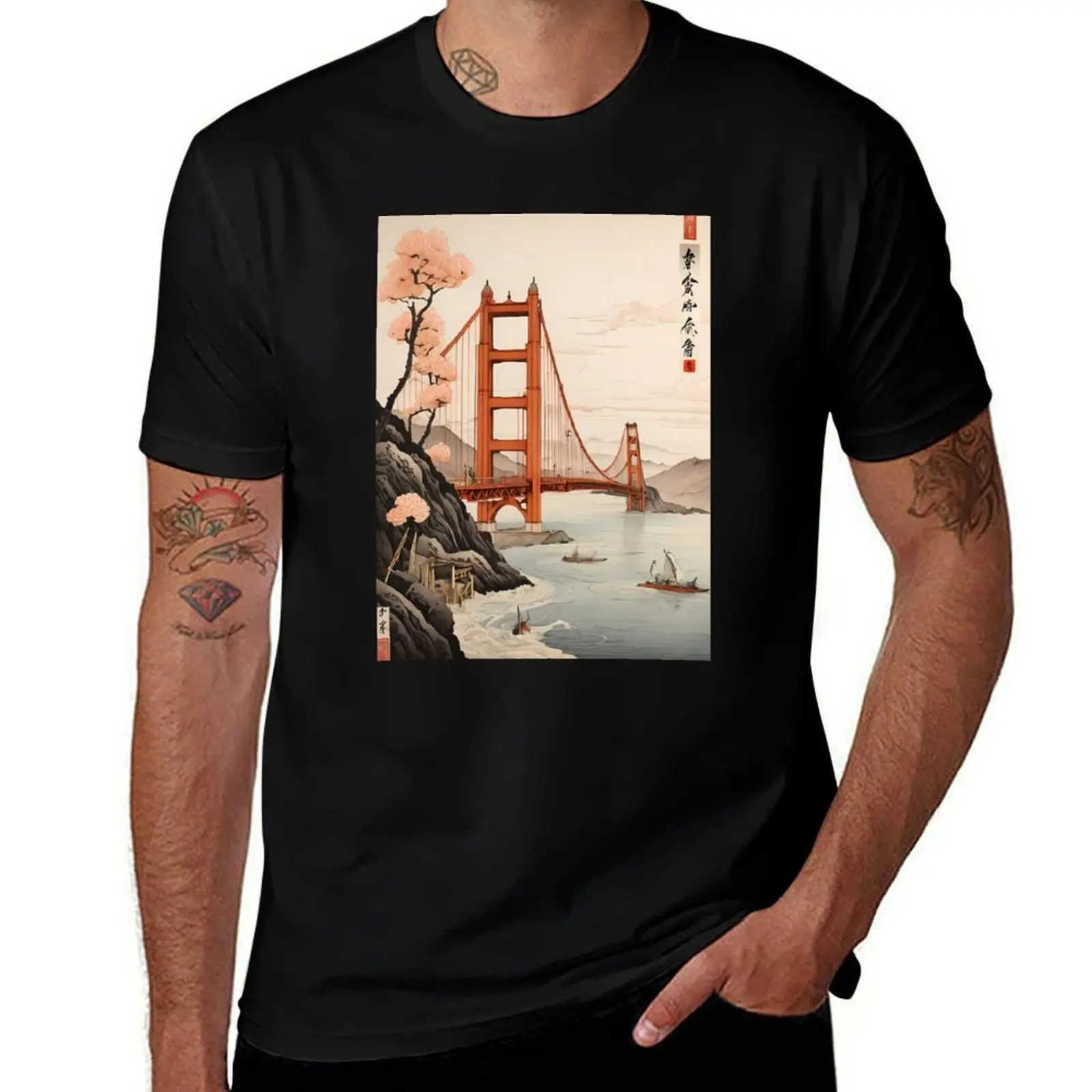 

Drawing Golden Gate Bridge Japanes Style T-Shirt Anime t-shirt customs aesthetic clothes plus size tops men t shirts