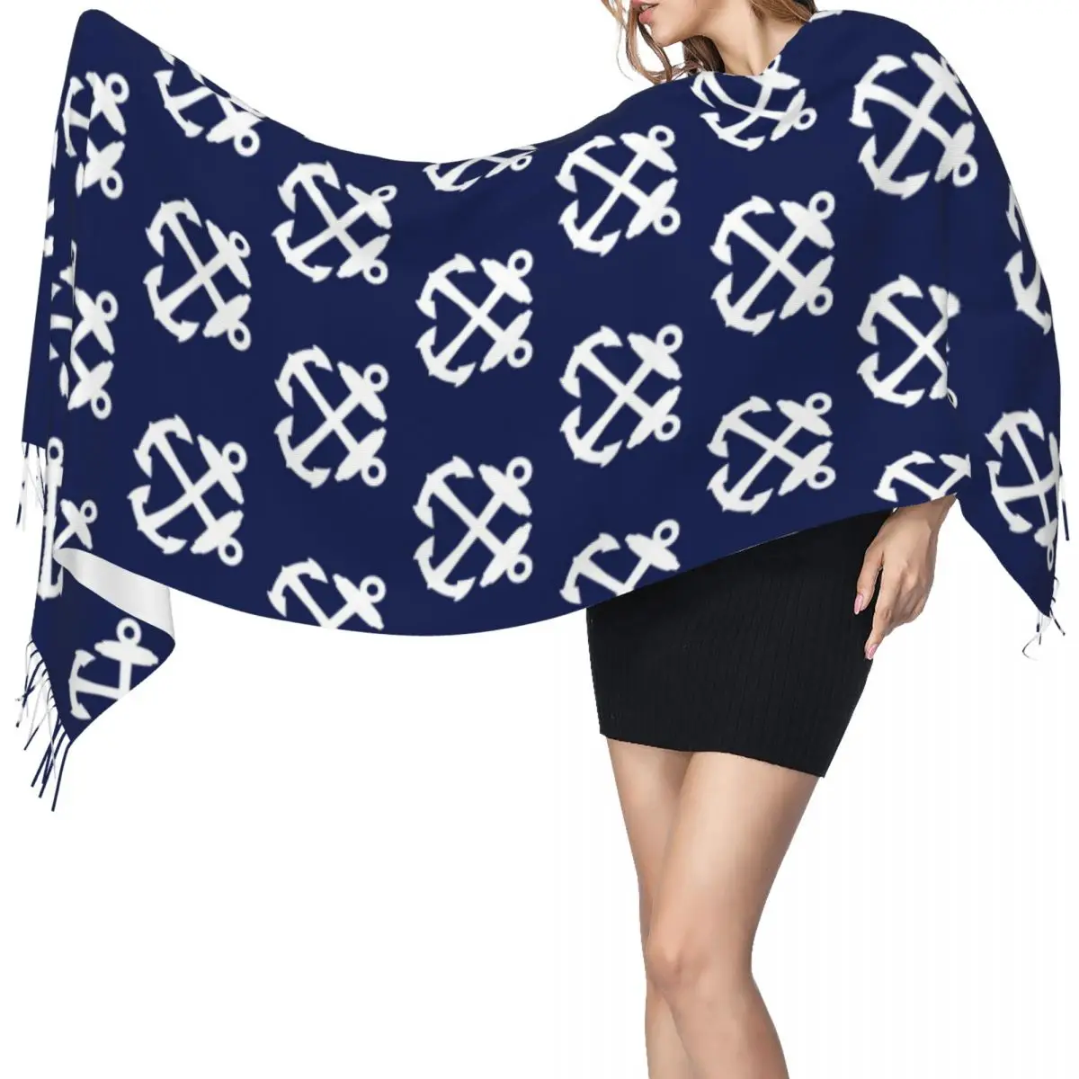 

Boatswains Mate Crossed Anchors - Белый шарф, шарфы с кисточками для женщин, мягкие теплые шали и накидки, длинная осенне-зимняя шаль
