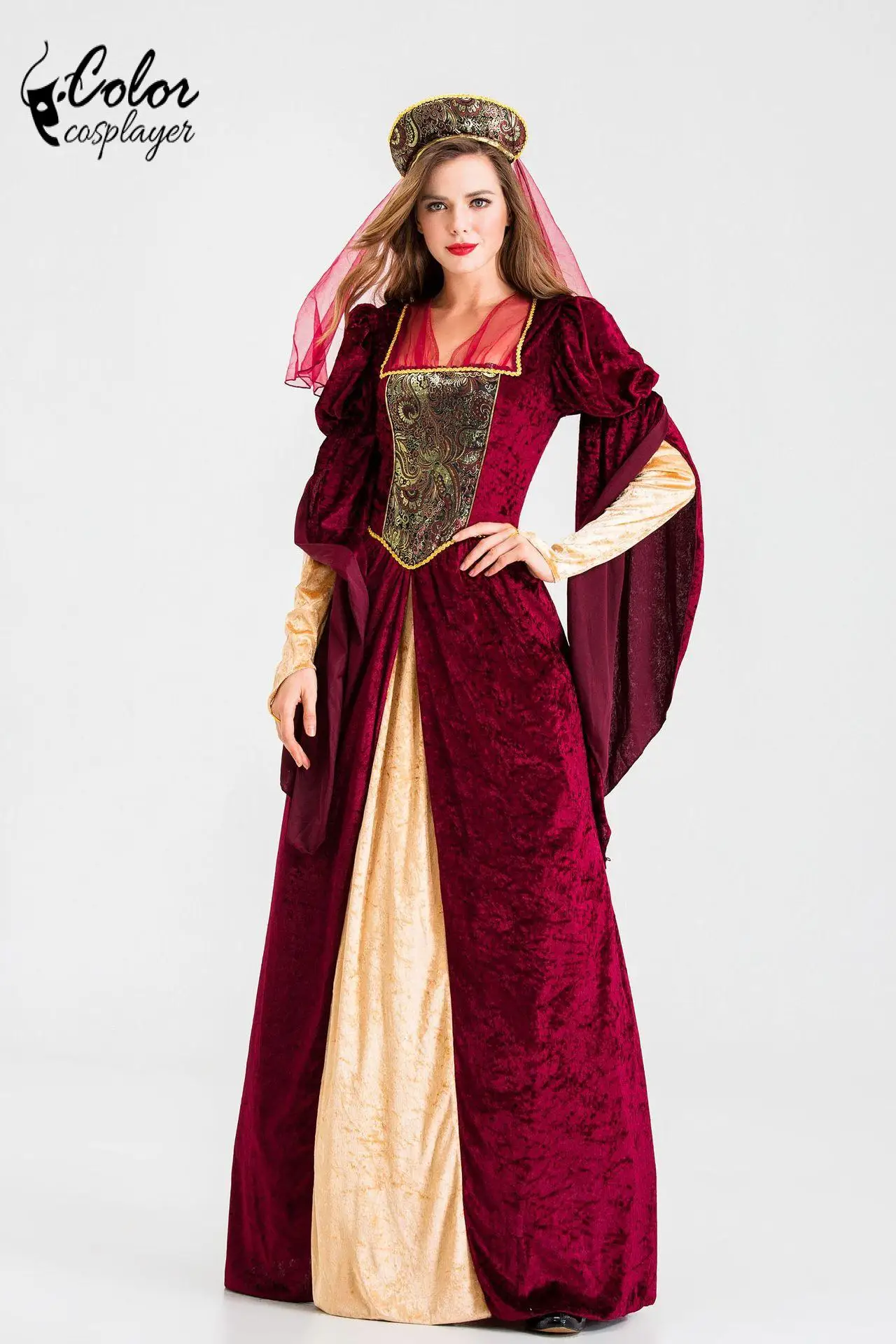 كرنفال سيدة ثوب القرون الوسطى الملكة تأثيري حلي خمر المحكمة الملكية الحمراء فستان مهرجان حفلة رداء مرحلة الأداء الزي #6