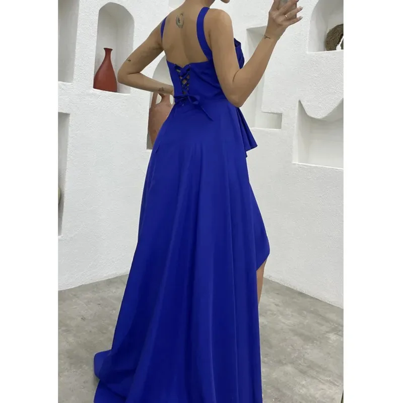 aa Bear House 002 أزياء أنيقة بلا أكمام عالية الخصر الجوف خارج كشكش شق مساء الطابق طول فستان حفلات SexyWAT99 ★