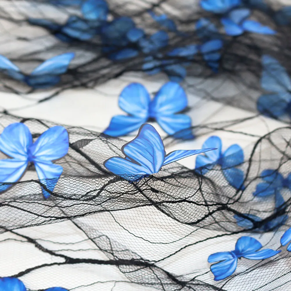 1Yard 3D Vivid Butterflies Lace Mesh Fabric Exquisite Embroidery Soft Tulle DIY Sewing For Women Sheer Wedding Dress Cloth Craft