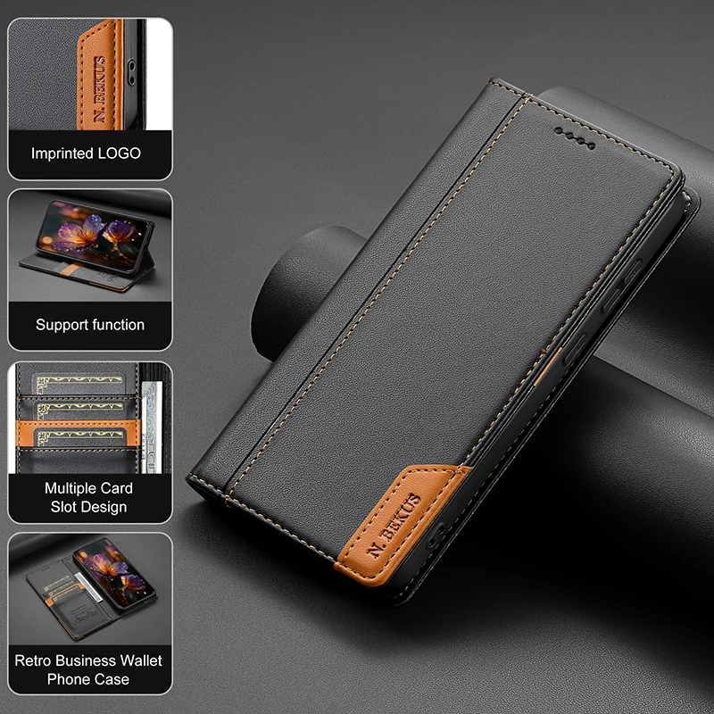 For Xiaomi Redmi Note 15 Pro Plus 5G Note 14 Business RFID Blocking Wallet Phone Case Cover PU Leather Flip Kickstand Shell