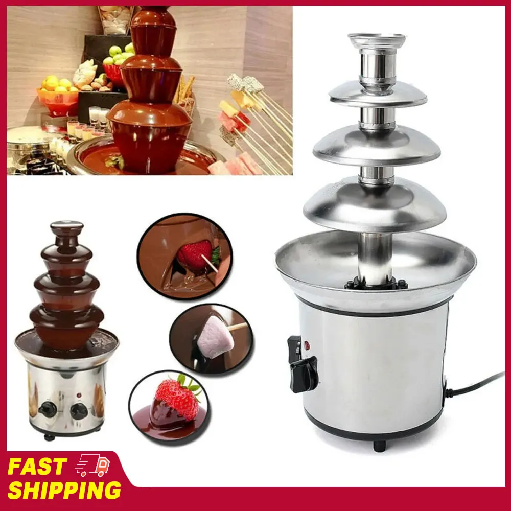 

220V Chocolate Fountain 4 Tiers Electric Melting Machine Fondue Pot Set for Chocolate Candy Ranch Nacho Cheese