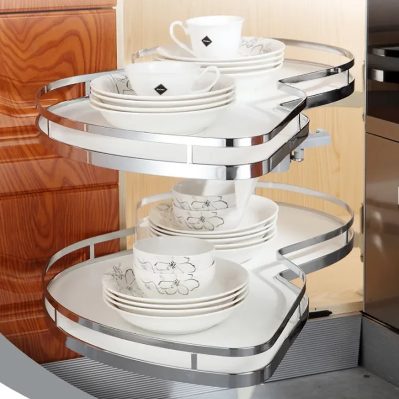 For Kitchen Cabinet Corner Built-in Seasoning Rack Double-layer Rotating Storage Basket Flying Saucer Dish Organizer Space