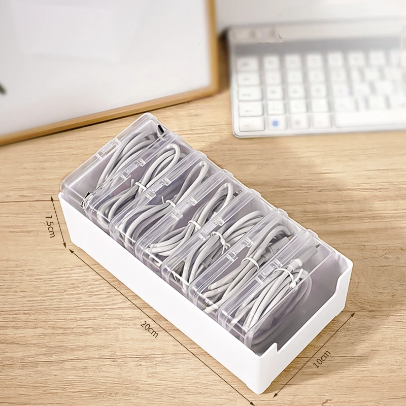 صندوق تخزين كابل البيانات، أداة تخزين كابل الشحن التي يمكنها تكديس أدراج ذات سعة كبيرة، وتقسيم وتنظيم كابل سطح المكتب #3