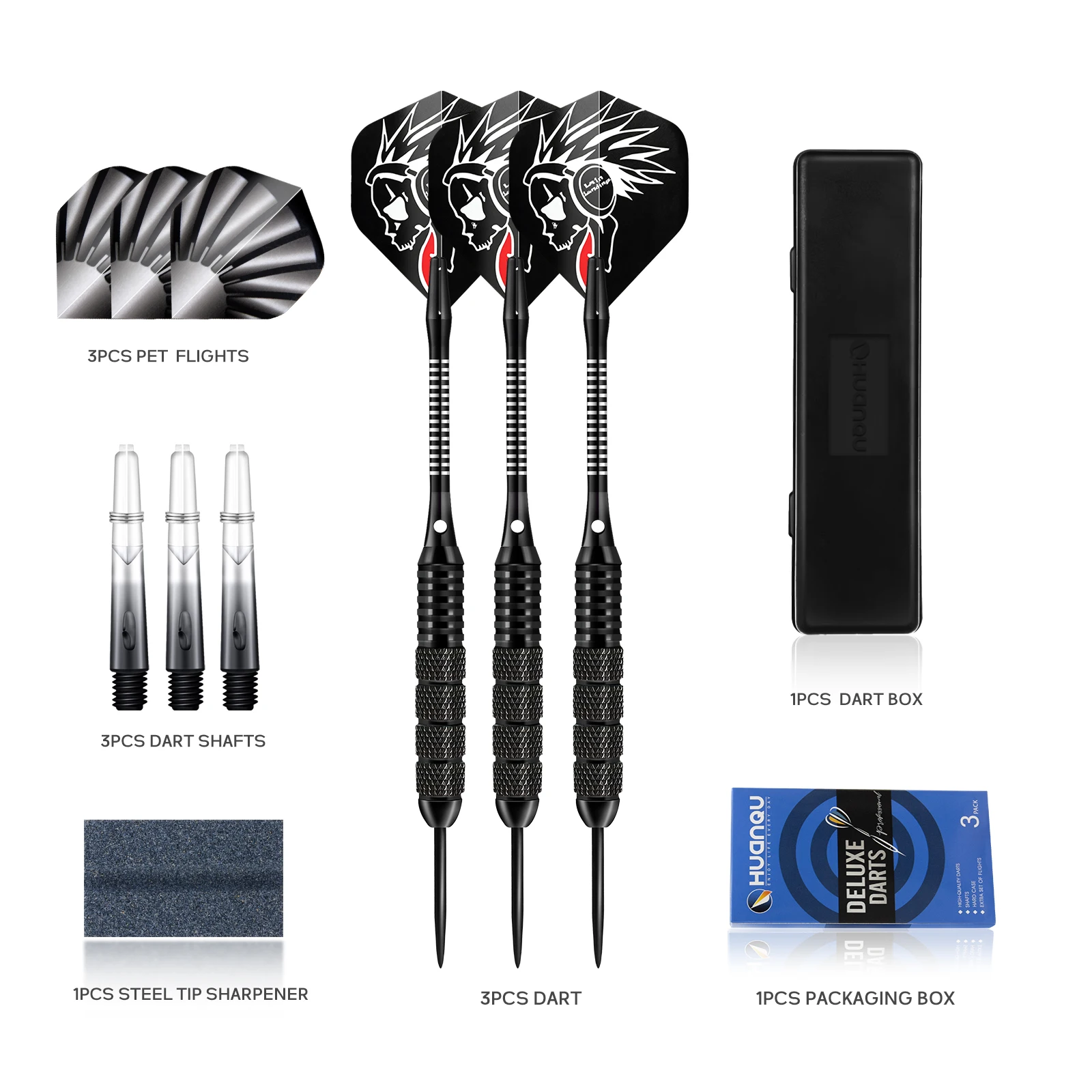 Huanqu 24g Professional Hard Dart Set, Black Non-Slip Dart Shafts, 2Ba Universal Darts, with Spare Dart Shafts and Pet Dart Wing Storage Box, Suitable for Dart Training, Competitive Games, Home Entertainment, and Bar Games