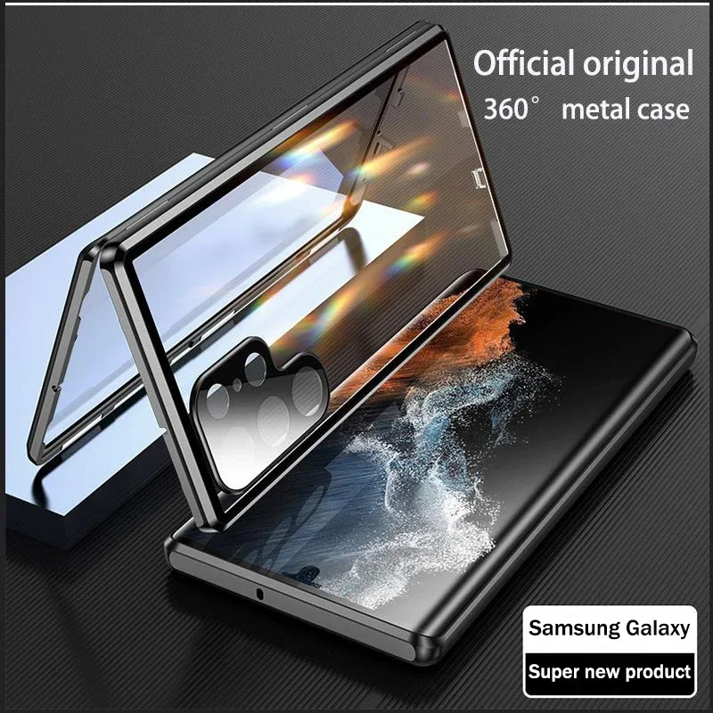 

360° Full Screen protection Metallic Magnetic HD Glass camera Case for Samsung Galaxy S24 S21 S22 S23 Ultra Case