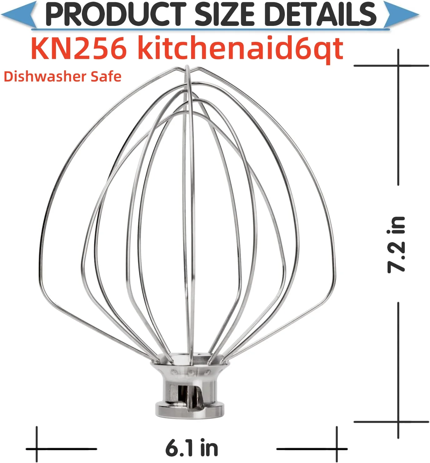 Spülmaschinen fest, Draht peitsche Edelstahl für Kitchen aid 6 Quart Bowl-Lift Mixer, kn256ww 6-Draht-Schneebesen aufsatz, Ballon-Schneebesen