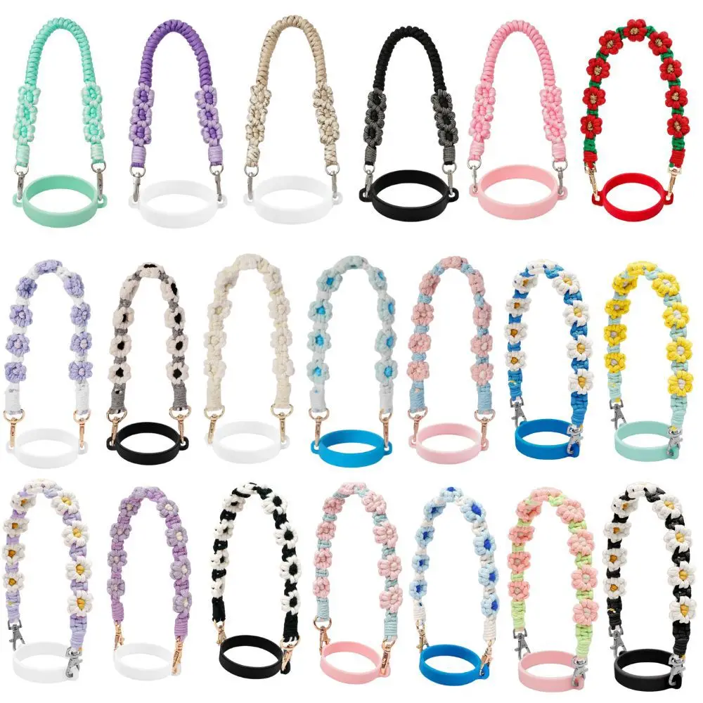 Grenzüberschreitend handgefertigter, farbenfroher Blumen-Silikonring für Stanley-Handschlaufen, niedliches Lippenstift-Aufbewahrungsnetz-Accessoire