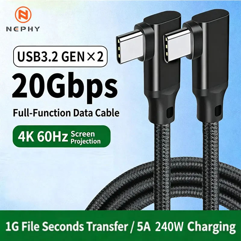 Câble de données USB C vers Type C, angle de 90 degrés, VR Link USB3.2 Gen2, 20Gbps, 4K @ 60Hz, 240W PD, cordon de charge rapide pour Xiaomi Realme Macbook