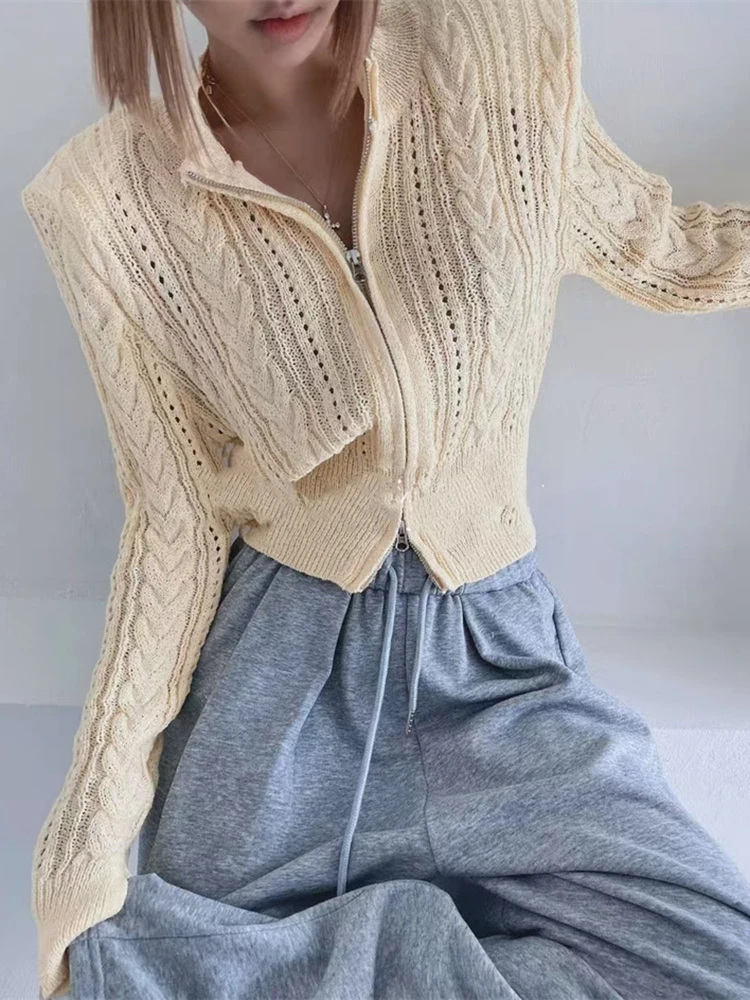 

Fashion Solid Color Slim Commute Sweater Cardigans Elegant Lady Long Sleeve Autumn Winter Coat Simple Zipper Women's Outerwear