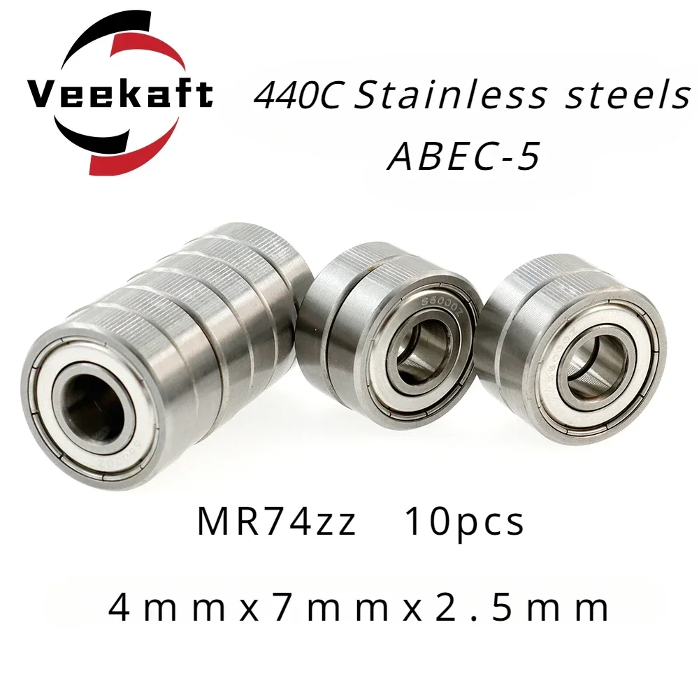 

Veekaft 440c Stainless Steel ABEC-5 MR74zz Miniature Deep Groove Ball Bearings 4mmx7mmx2.5mm 10pcs