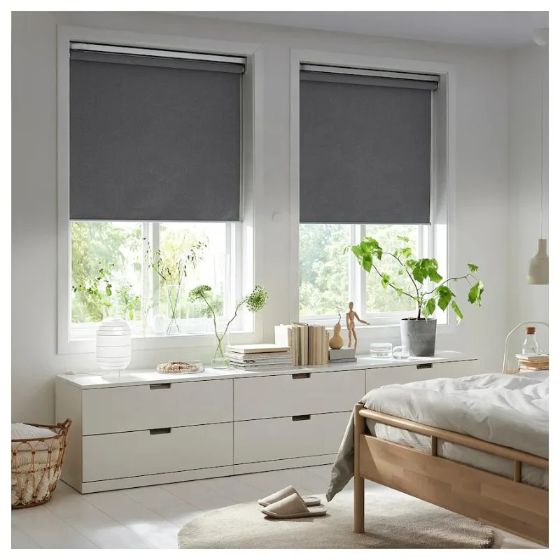 Luxury grey blackout sunshade curtains waterproof electric roller shutters patio windows Alexei control zebra curtains